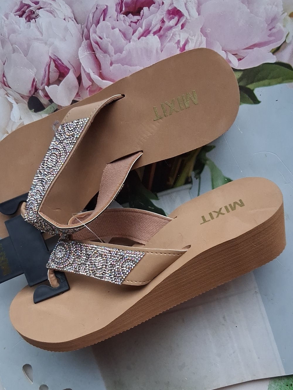 Mixit Tan Rhinestone Wedge Sandals